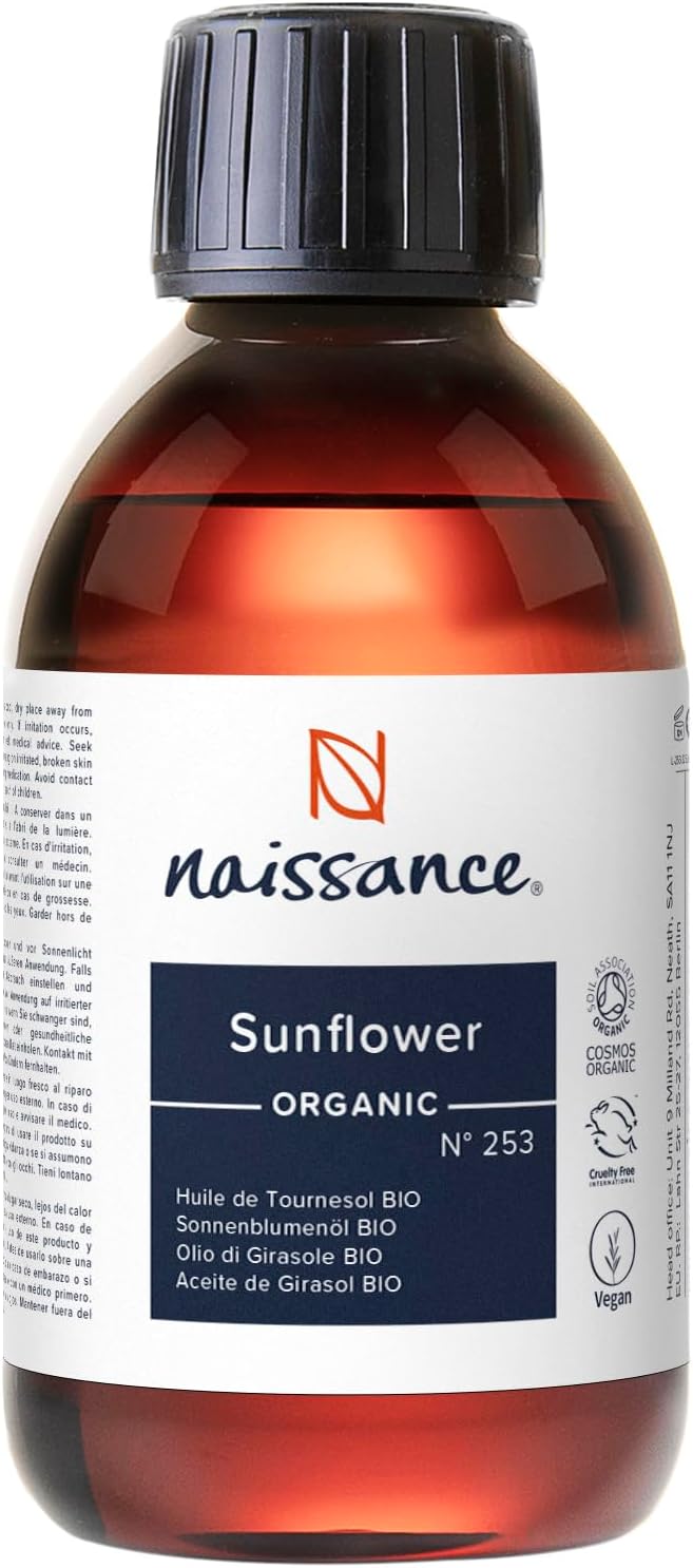 Naissance Organic Sunflower Oil 225ml - Certified Vegan Skin Hydrating
