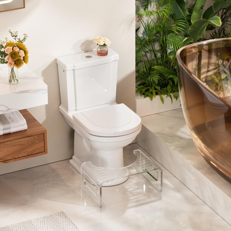 AmazerBath 7 Inches Acrylic Toilet Stool, Clear Bathroom Poop Stool for Adults, Modern Design Non-Slip Pooping Stool, Strong Load-Bearing, Blends Seamlessly Into Any Bathroom