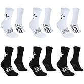 Charunee 6 Pairs Grip Soccer Socks,Anti Slip Kids Grip Socks with Rubber Dots for Youth and Men Women (US 6-13)