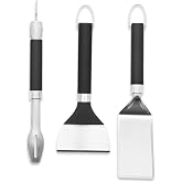 Weber&reg; Portable Griddle Tool Set, 3-piece | Compact Stainless‑Steel Spatula, Tongs &amp; Scraper for On-the-Go Griddling