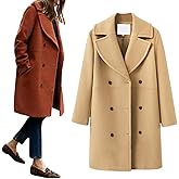 utcoco Women's Wool Blend Double Breasted Pea Coat Notched Lapel Mid Long Trench Overcoat with Pockets