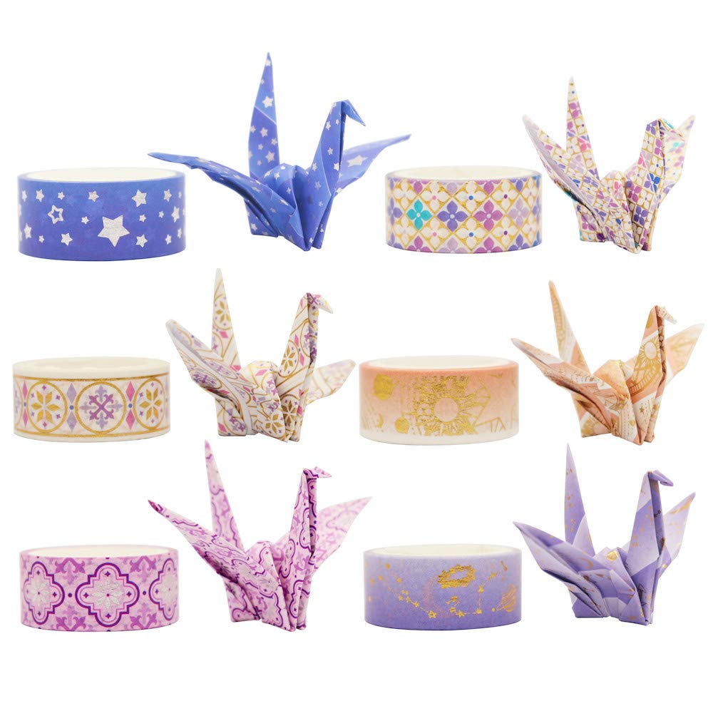 YUBBAEX Poetic Gold Washi Tape Set VSCO Floral Silver Foil Masking Tape Decorative for Arts, DIY Crafts, Bullet Journal Supplies, Planners, Scrapbook, Card/Gift Wrapping -15mm- (Purple Night 12 Rolls): Industrial & Scientific