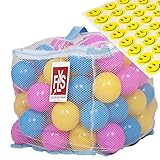 100 Phthalate BPA Free Crush Proof Plastic Balls, Variety of Colors, With A Zipper Bag. FREE BONUS: 48 Fun Smiley Stickers for Children to Enjoy By Flyspro