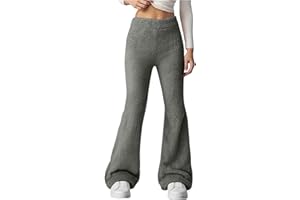 Plush Warm Flare Pants for Women Winter Indoor Home High Waist Bell Bottom Lounge Pants Thermal Cozy Pajamas Pant