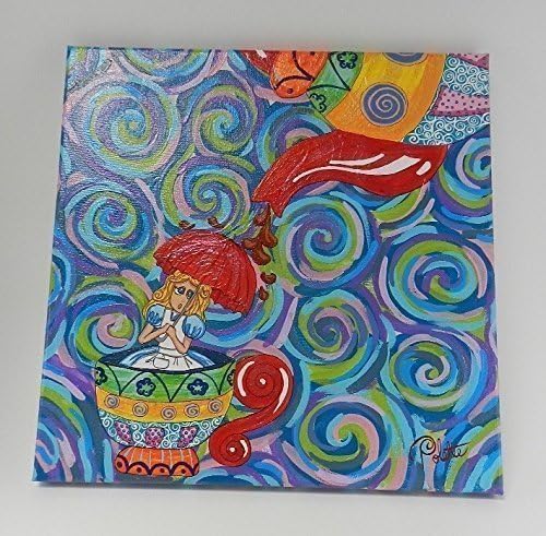 Handmade Polette Color Alice in Wonderland Coffee Rain Costa Rican Artwork Acrylic Hand Painted Contemporary Art as unique gift and home decor