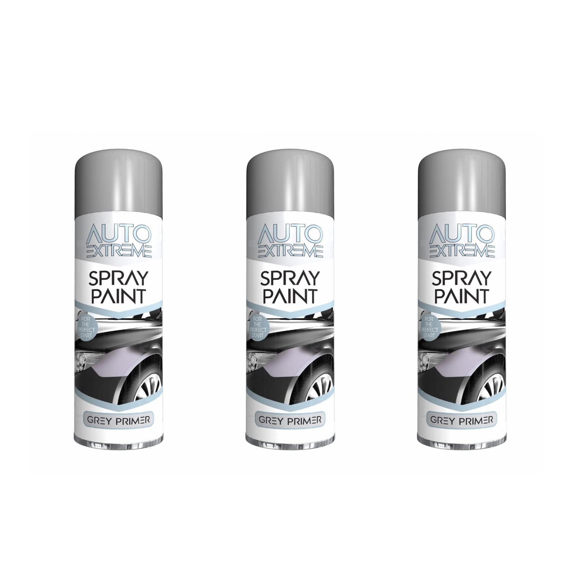 All Purpose Automotive Spray Paint 250ml Can Grey Primer Finish Aerosol Metal Interior Exterior Fast Dry Excellent Coverage Adhesion - Grey Primer - 3 Pack