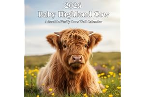 2026 Baby Highland Cow Calendar: Cattle Calves | Square 8.5 x 8.5 Inch Photos | Nature & Farm Animals Desktop Planner
