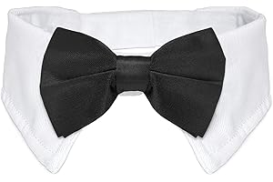 Bowtie for Dog, KOOLMOX Dog Bow Tie Collar Black, Adjustable White Dog Tuxedo Collar with Black Dog Neck Bow Tie for Medium L