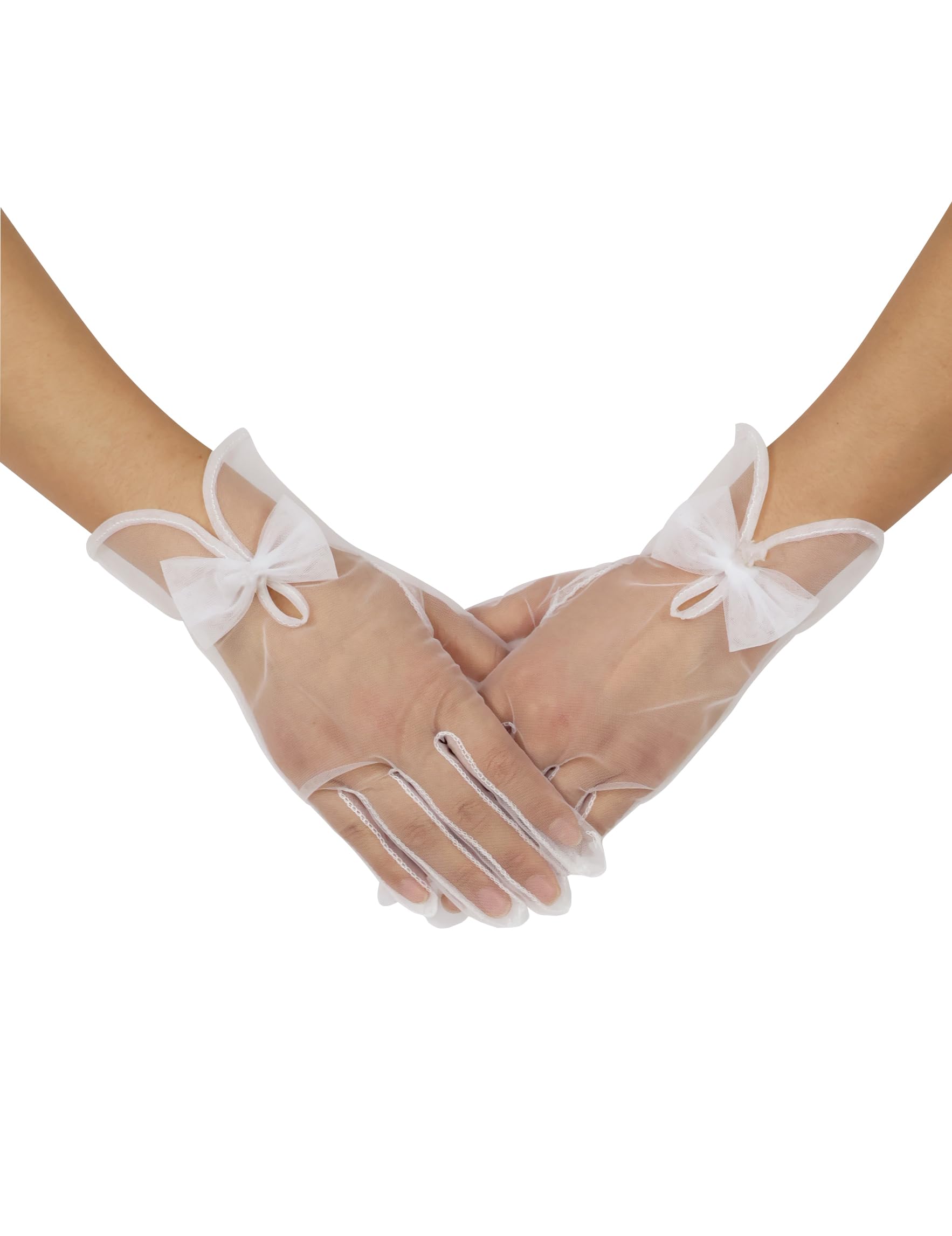 Photo 1 of QRBTSCL Women's Short Tea Party Gloves Tulle Gloves with Bowknot Mesh Glove Wedding Bridesmaids Evening Party Glove Ivory