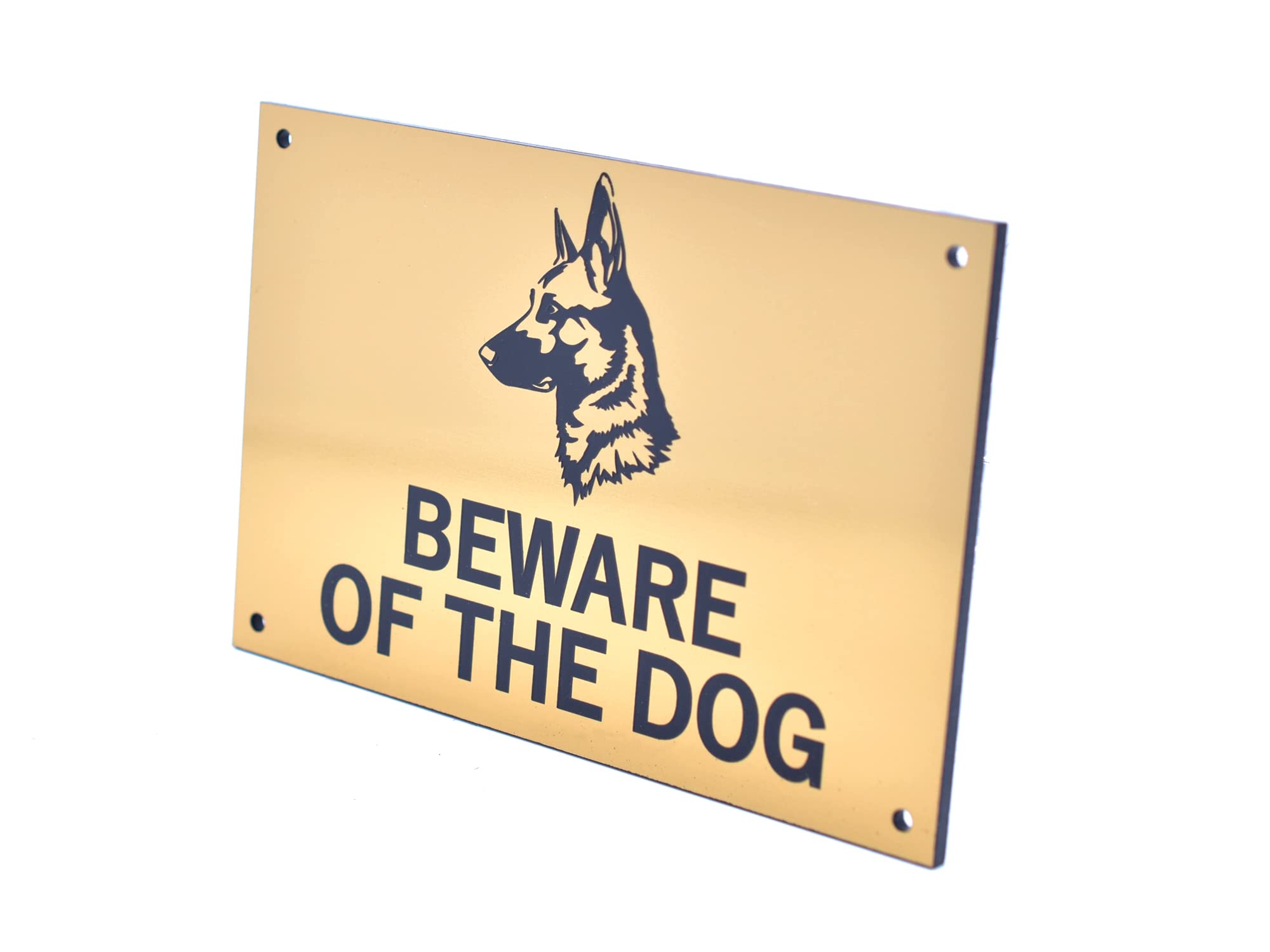 Beware of the Dog (German Shepherd) - Easy to See Warning, Indoor/Outdoor Notice, Deterrent Sign (Gold)
