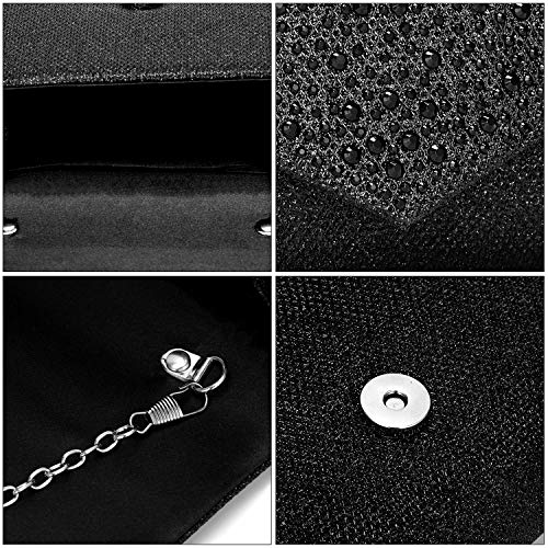 CurvChic Women Evening Bag Clutch Envelope Rhinestone Party Handbag Bridal Prom Purse (Black)