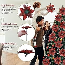 GREENTIME 12 Pcs Glitter Poinsettia 5.5" Artificial