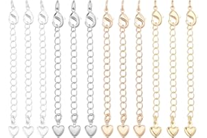 CRAFTYMELODY 12Pcs 4 Colors Necklace Extenders Necklace Extension Chains Links Brass Neacklaces Extender Chain with Heart Cha