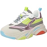 Niluber Women's Chunky Platform Sneakers-Slip On Breathable Running Shoes-Lightweight Glitter Rhinestone White Black Walking Shoes