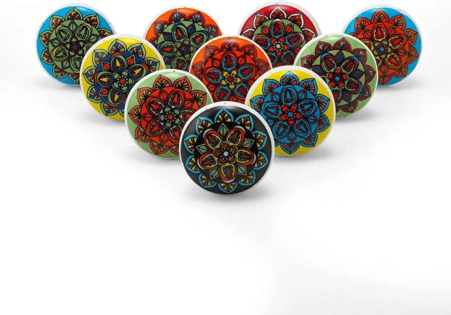 KPAVIR Set of 10 Handmade Ceramic Knobs |Ceramic Cabinet Knobs | Drawer Pulls for Home, Kitchen, Bathroom or Office | Drawer Knob Comes with Bolts and Washer (Multicolor)