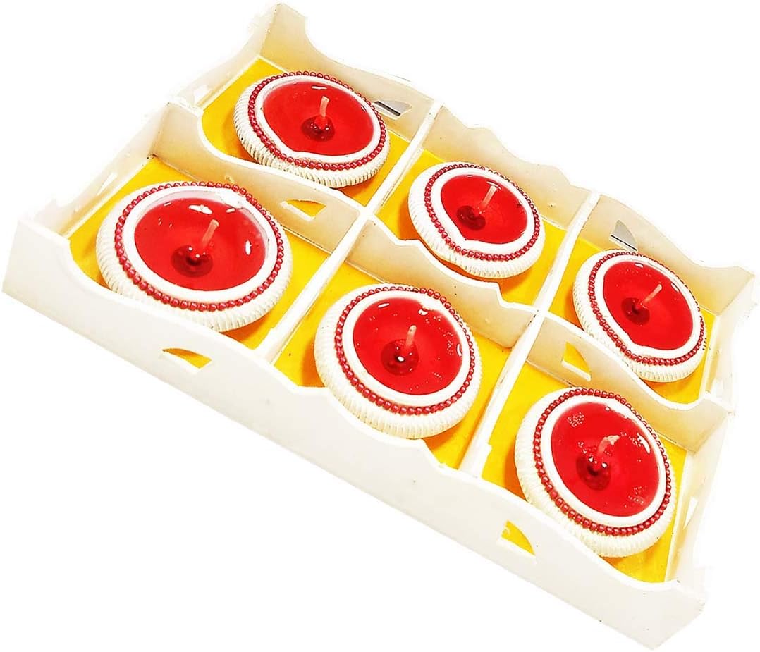 Grasme® Set of 6 Made in India Wooden Red Color Gel Diyas Candles for Home Decorations, Diwali, Festivals, Corporate Gift