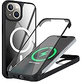 SunYoo for iPhone 14 iPhone 13 Case with Screen Protector, Compatible with Magsafe, for iPhone 14 Case Built in Screen Protector, Slim Protective Shockproof Phone Cover-Black