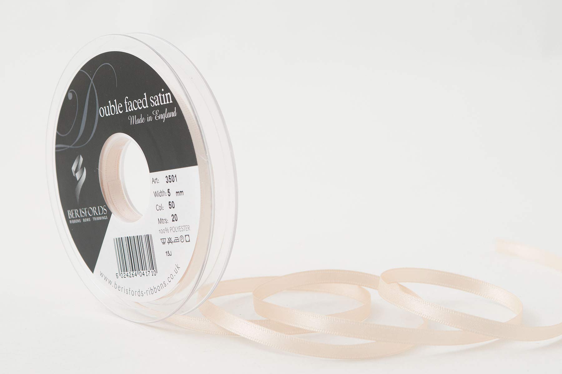 Berisfords Double FACE Poly Satin Ribbon, Cream, 5 mm