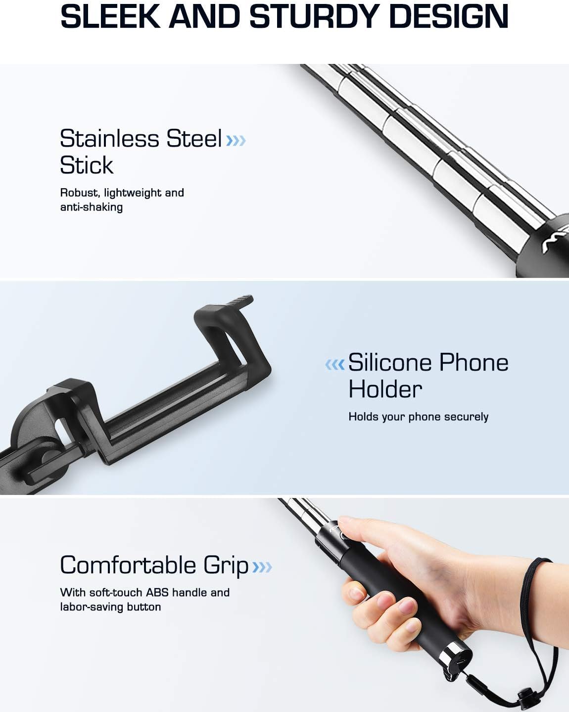 Mpow Selfie Stick, Lightweight Extendable 31.9 Inch Monopod with Bluetooth Remote Compatible iPhone12/12 Pro/SE /11/ Max/ XS/Max/XR/X/8/8P/7/7P/6S, Galaxy S20/S10/ S10 Plus/S9/8/7/6 and More, Black