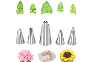 Leaf Piping Tips, 5PCS Dfinego Cake Piping Icing Nozzles Stainless Steel Russian Piping Tips Piping Nozzles Cake Decorating T