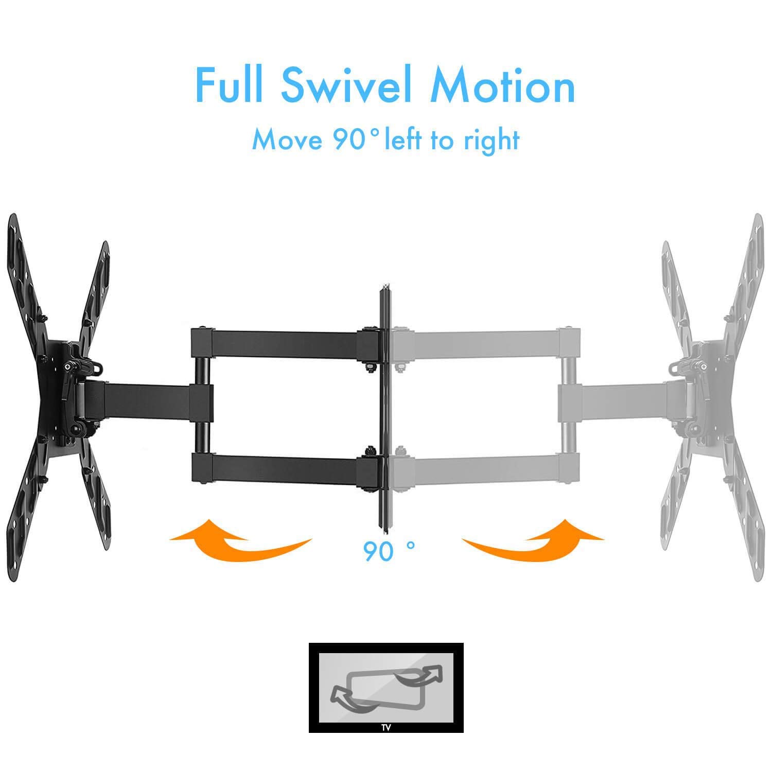Perlegear TV Wall Mount Bracket - Extends 16” & Swivels - TV Mount fits 23”-55” TVs, Holds up to 66lbs, Slim Appearance - Bonus 10ft HDMI Cable, Concrete Anchors Plus More