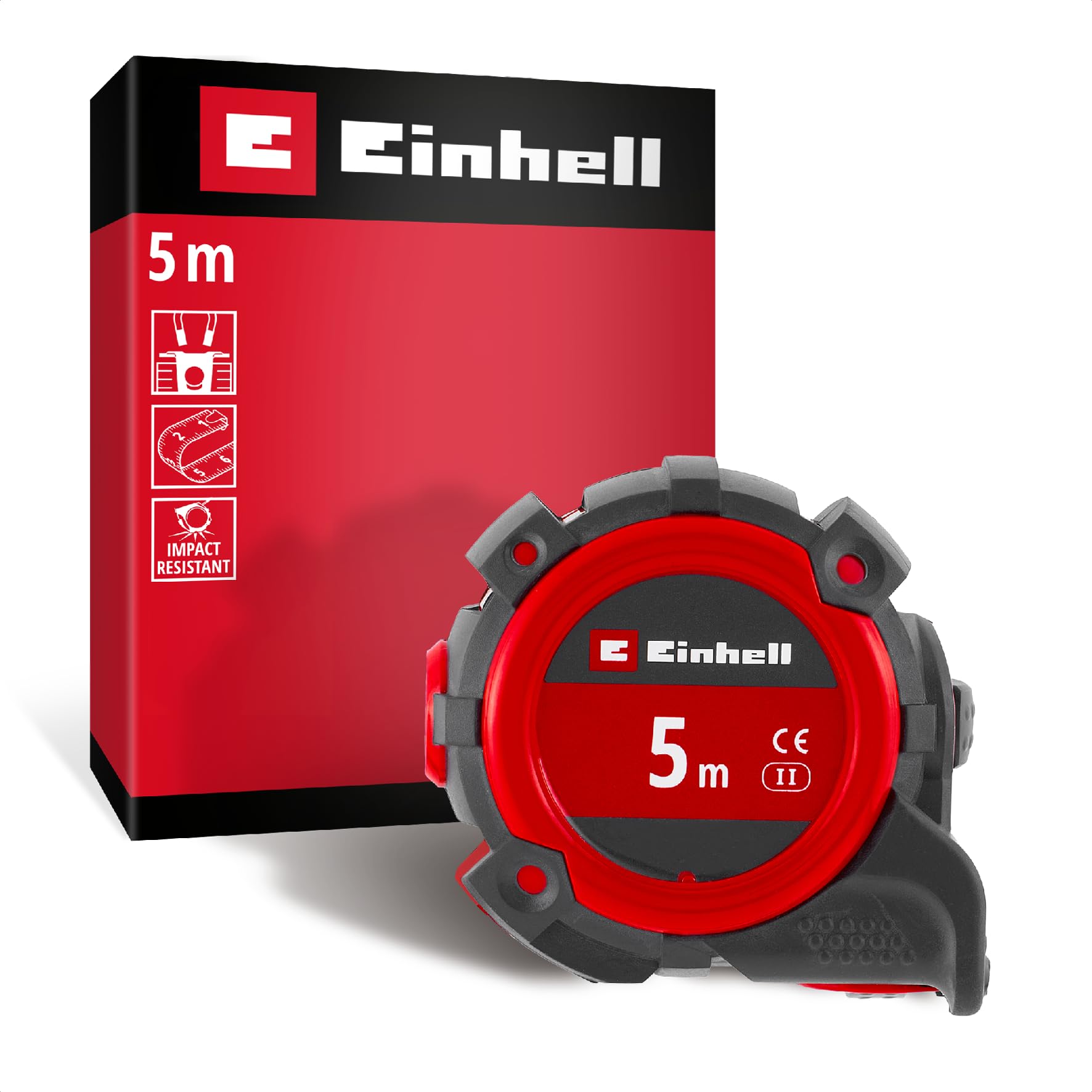 Original Einhell Bandmaß 5 m (Autolock, Nylonbeschichtung, Magnet-Endhaken, doppelseitige Skalierung, stoßfestes Gehäuse, vielseitiger Einsatz)