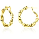Hypoallergenic Gold and Silver Hoop Earrings for Women, Lightweight Twisted Designed, Mixed Metal with 925 Sterling Silver Post