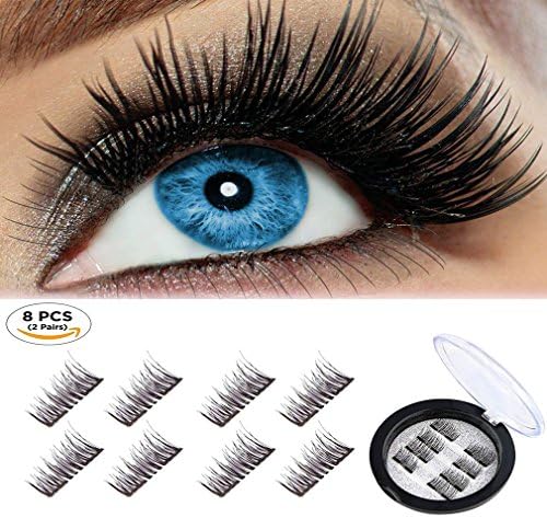 Beatife Magnetic False Eyelashes Fake Lashes Extension, 3D Black Dual Magnets Ultra Thin Soft, Glamorous, Natural Look, No Glue, Handmade Reusable Eyelashes (Black) -8Pcs
