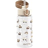 Evorie Tritan Kids Water Bottle with Straw, 13oz BPA-Free Leak Proof Drinking Bottle for School & Travel, Lightweight Clear Water Bottle with Carry Strap, Dishwasher Safe, for Kids Ages 3+, Choco Car