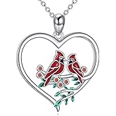 JERWLI Cardinal Necklace 925 Sterling Silver Red Heart Cardinal Necklace Pendant Jewelry Gifts for Women