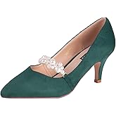 ERIJUNOR E3122 Women Faux Suede Pearl Pumps Comfortable Kitten Heel Evening Prom Wedding Shoes