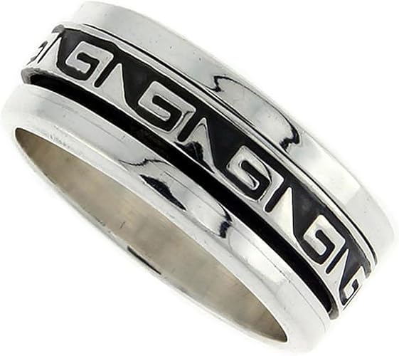 10mm Sterling Silver Mens Spinner Ring Native American Pattern