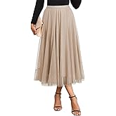 Happy Sailed Womens Tulle Skirt Elastic High Waisted A-Line Layered Flowy Long Skirts Date Night Outfit