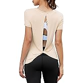 Mippo Open Back Workout Tops for Women Soft Short Sleeve Athletic Yoga Gym T Shirts