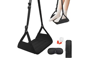Airplane Foot Hammock with Eye Mask and noise-canceling earplugs for Long Flights - Adjustable Travel Foot Sling with Breatha