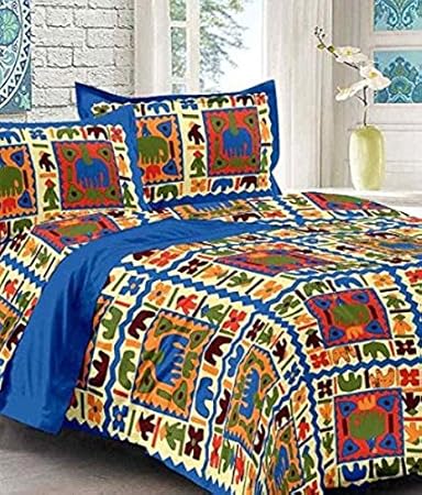 Jaipur Prints 100% Cotton Rajasthani Tradition King Size Double Bedsheet with 2 Pillow Cover - Multi, 20