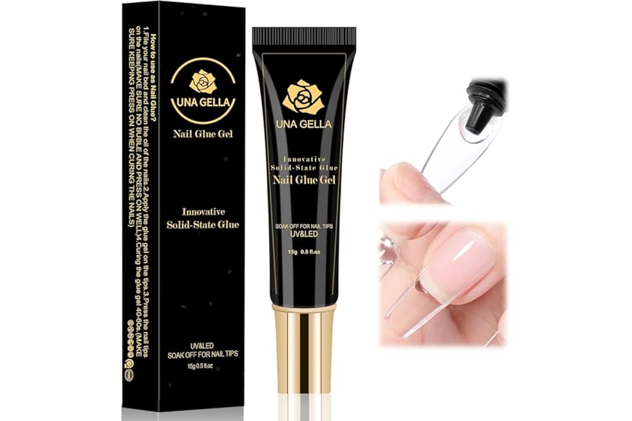 UNA GELLA Solid Nail Glue Gel 15ml Lamp Curing Needed Solid Soak Off U V/LED Lamp Required Super Strong Glue for Fake Acrylic Soft Gel Nail Tips Press On Nails Art Extension