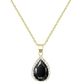 Linawe Fake Diamond Teardrop Pendant Necklace for Women | Gold Plated, Copper, Rhinestone, Crystal, Gem, Stone, CZ, Birthstone, Cubic Zirconia, Tear Drop, Costume Jewelry, Wedding