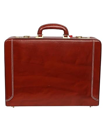 Leather Briefcase for Men | Hifly Falu Red Leather Expandable Side Stitched Over Style Briefcase Bag Cum Office File Bag with 3 Digit Combo Locking Features & Inner Mesh Pocket for Office Use