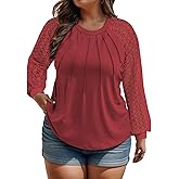 Women's Plus Size Tops Fashion Lace Long Sleeve Shirts Casual Fall Knitted Tunics Dressy Going Out Crewneck Blouses XL-5XL