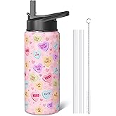 Sabobo Valentine's Day 18oz Sport Water Bottles with Flip Straw & Spout Lid, Cute Hearts Stainless Steel Travel Cup, Anniversary Wedding Birthday Gifts for Women Girls (1 PC)