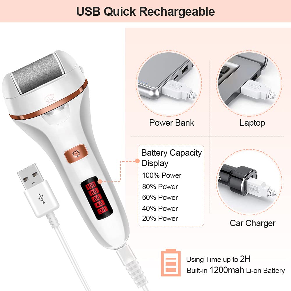 MOREVAC Electric Foot File Callus Remover, Rechargeable Pedicure Tools Foot Care Kit, Callus Remover for Feet with 3 Roller Heads,2 Speed, Display for Remove Cracked Heels Calluses and Hard Skin - Image 5