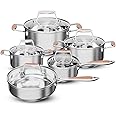 Cinrox Stainless Steel Cookware Set, 5 Ply Pots and Pans Set 10 Piece, Fry Pan, Saucepan, Sauce pots, Compatible with induction all stovetops, PFOS PFOA Free Dishwasher Safe