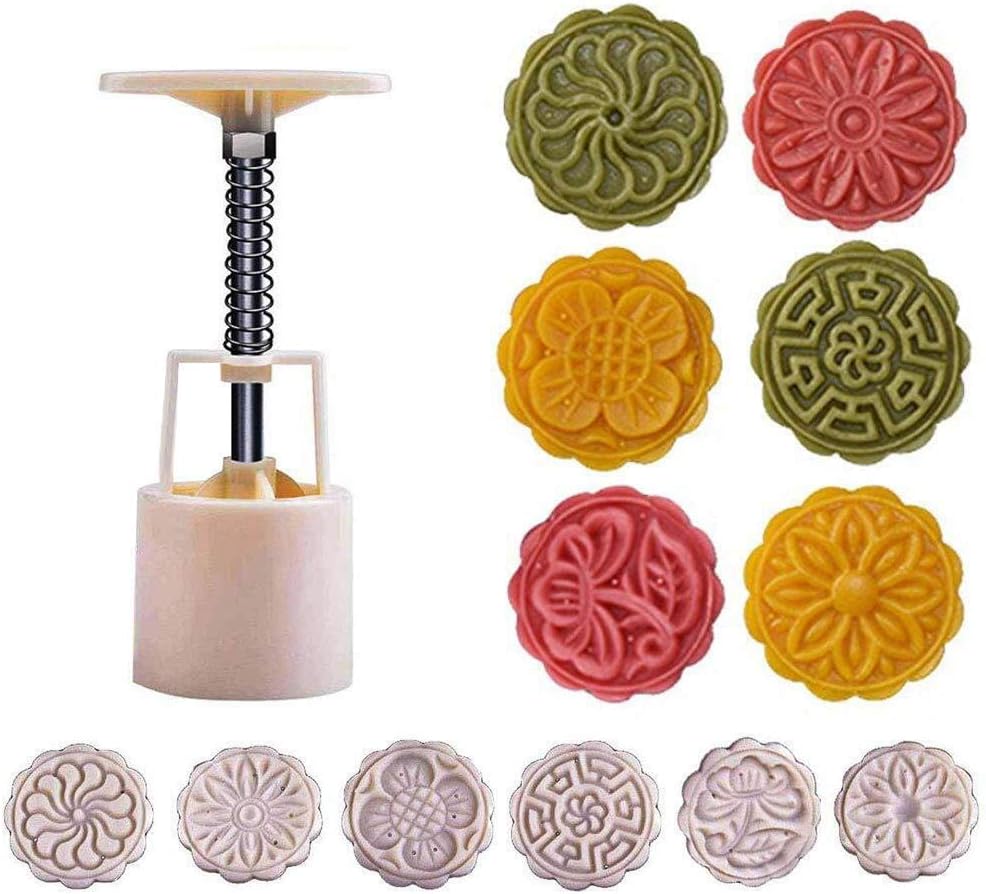 XXYsm Cake Mould Mooncake Mold Flower Mid-Autumn Festival Hand Press Moon Cake Cutter Molds Set Cake Dessert Chocolate Cookie Decoration 5.5 x 5.5 x 1.8cm