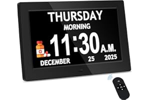 FLYRUIT 10.1'' Extra Large Digital Clock, 1280*800p HD Display, Dementia Clock For Seniors, Digital Clock With Date, Time, Day Of Week, 10 Reminders & 6 Alarms, Auto Dimming & DST, Remote Control, Black