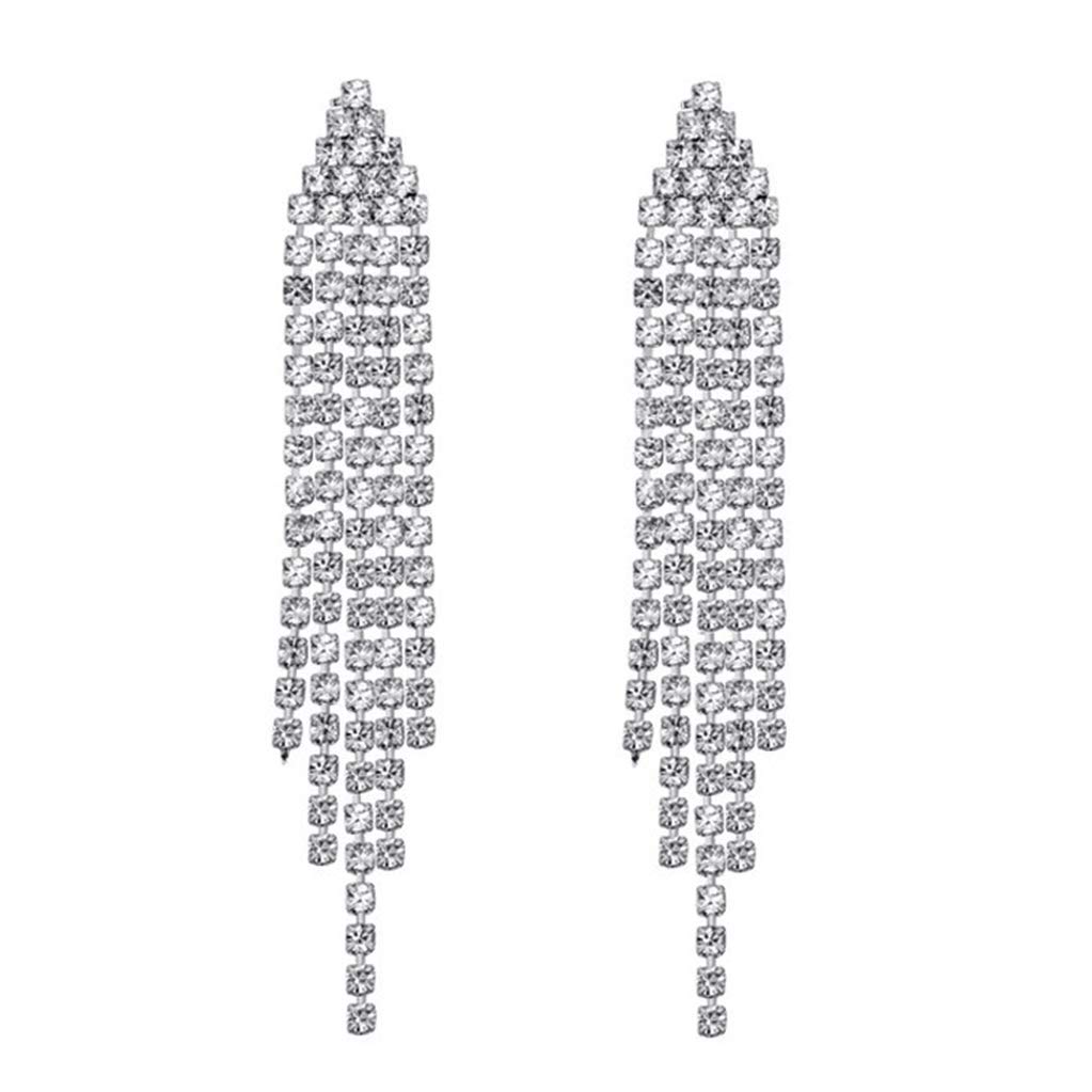HAISWET Wedding Bridal Clear Crystal Tassel Drop Dangle Earrings Silver Tone