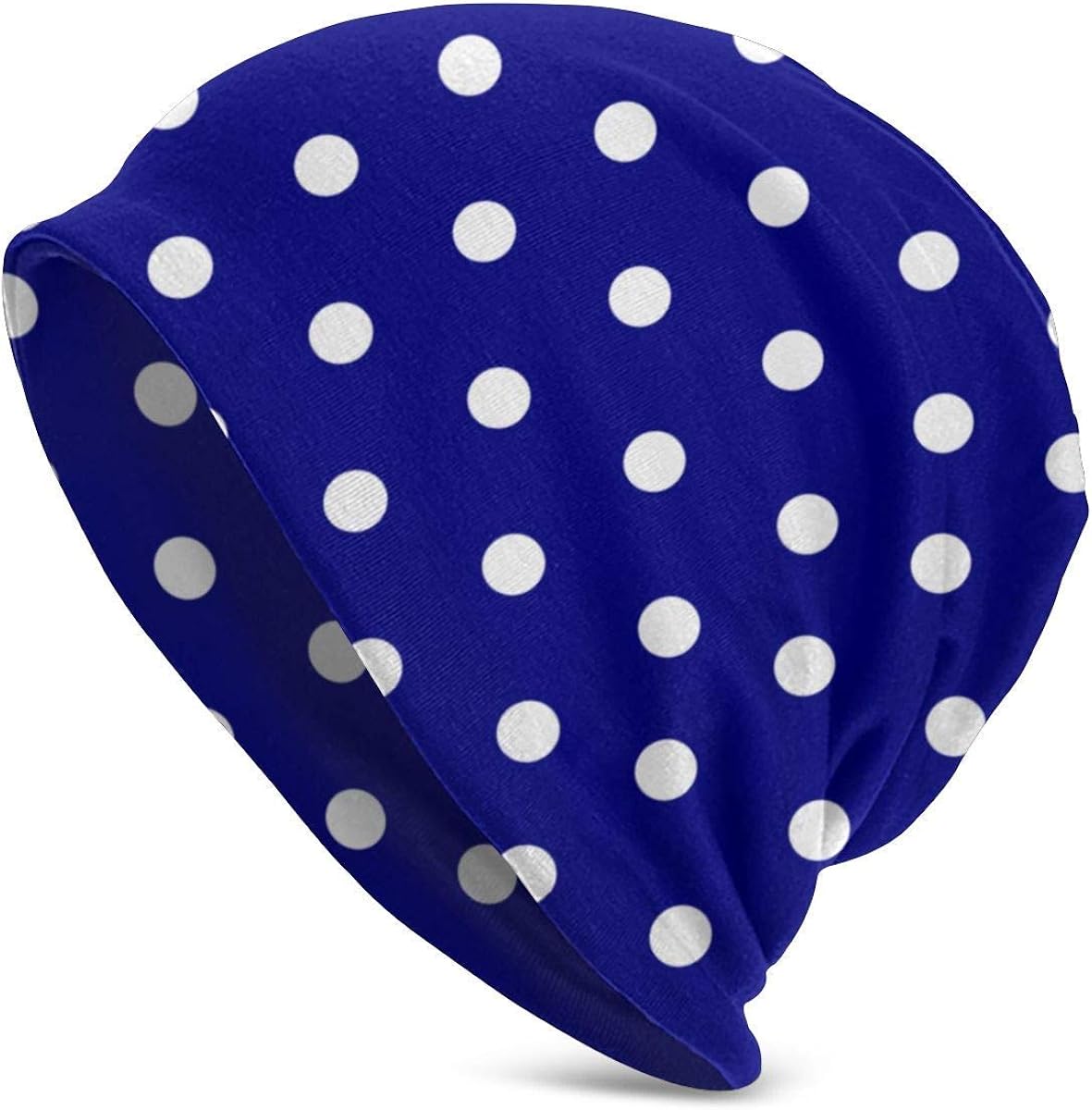 White Blue Dots Polka Hexagon Navy Slouchy Hat Turban Head Cap Hat for