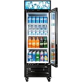 NAFCOOL Commercial Beverage Refrigerator Display Fridge,9 Cu Ft Small Slims Single Glass Door Merchandiser Drink Cooler with LED Light Adjustable Shelves,ETL Sanitation,70''High