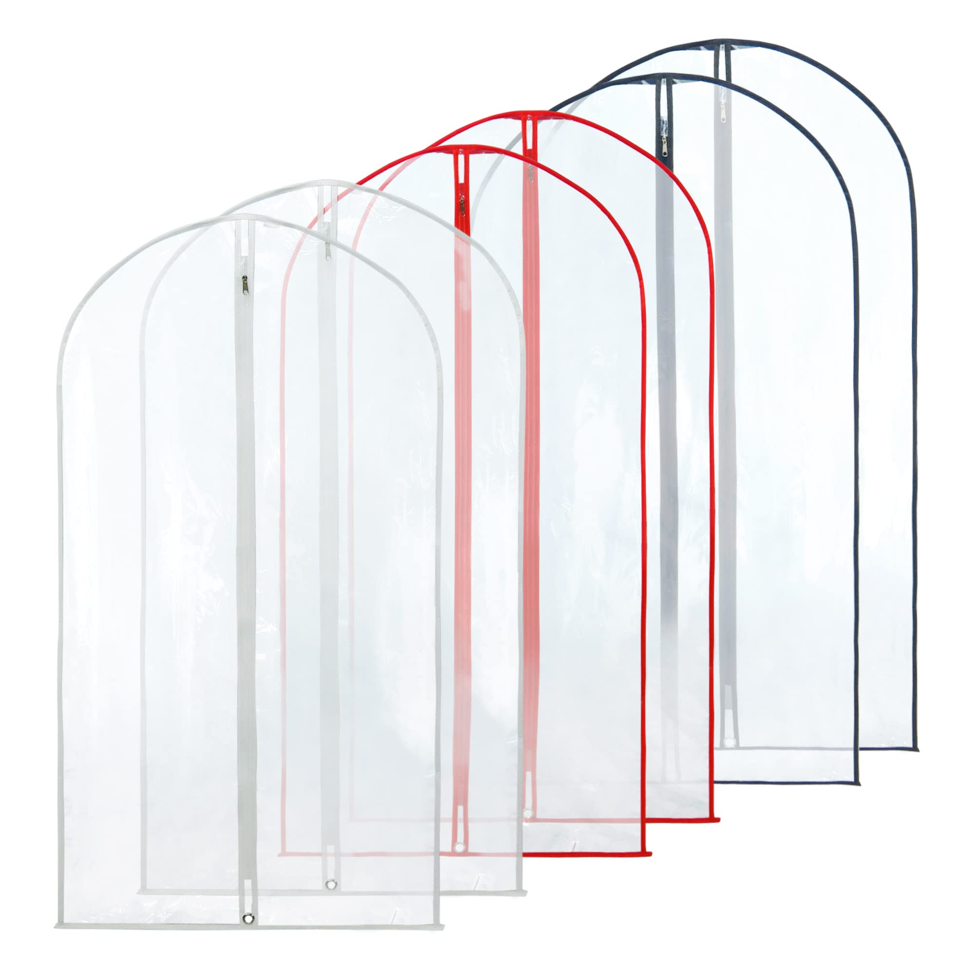 HANGERWORLD 100 cm (40") Suit/Garment Clothes Cover Bags, Pack of 6, Clear with Mixed Trim Colours