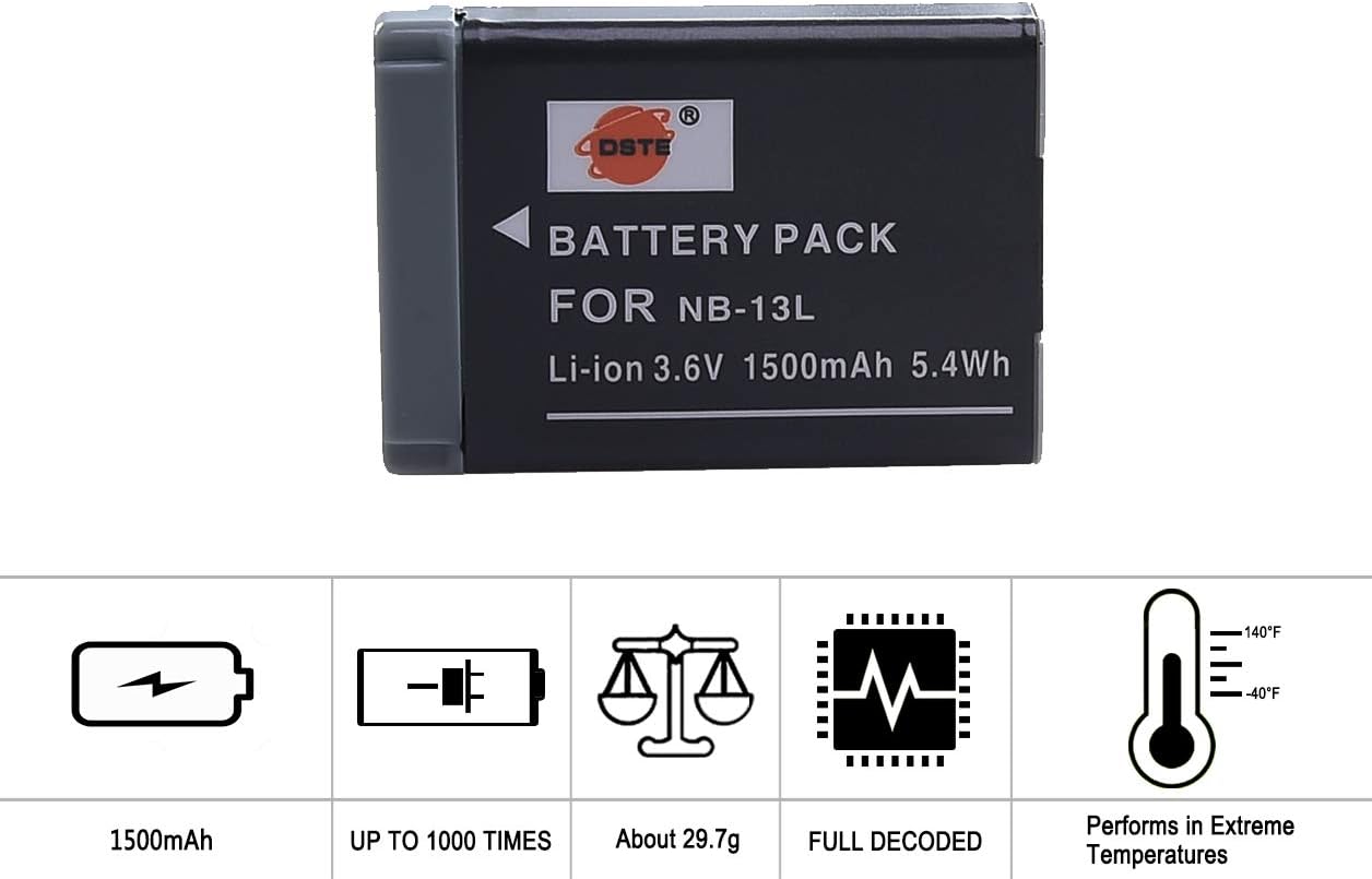 DSTE 2PCS NB-13L (1500mAh/3.6V) Battery Charger Set Compatible for Canon PowerShot G5X, G7X, G9X, G7X Mark II, G9X Mark II, SX720 HS, SX620 HS, G1 X Mark III - Image 4